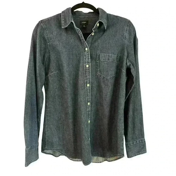 J. Crew Women’s Denim Button Up Shirt Blue 100% Cotton Pocket Size Small - Picture 1 of 6